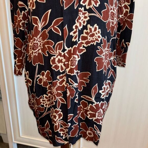 ZARA floral print 3/4 sleeve tunic shirt dress Sz S pockets borwn/black - Picture 3 of 12